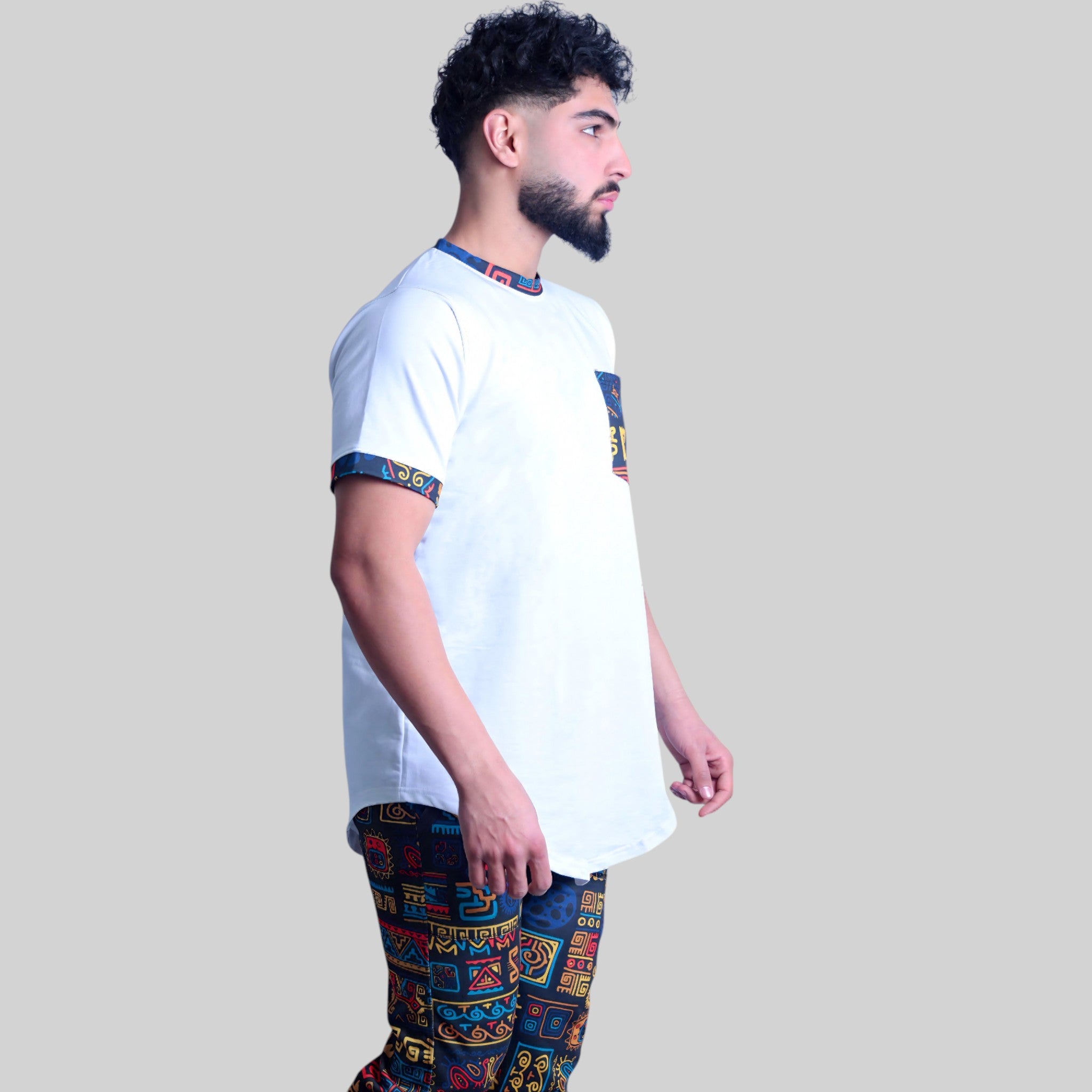 Colorful Trendy Set – Shirt & Pants Co-ords (White & Multi)