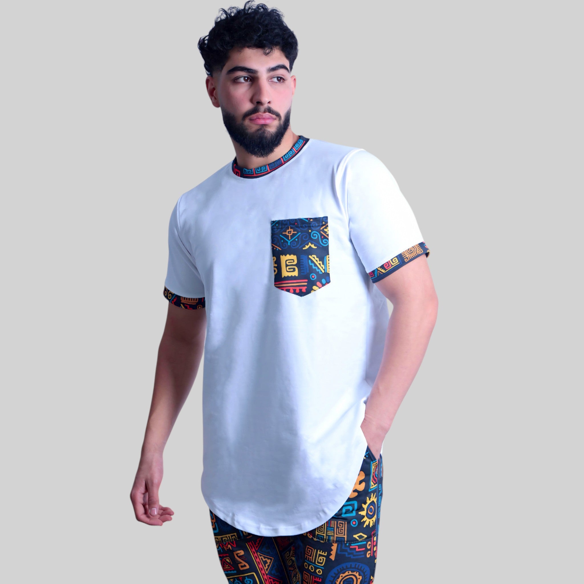 Colorful Trendy Set – Shirt & Pants Co-ords (White & Multi)