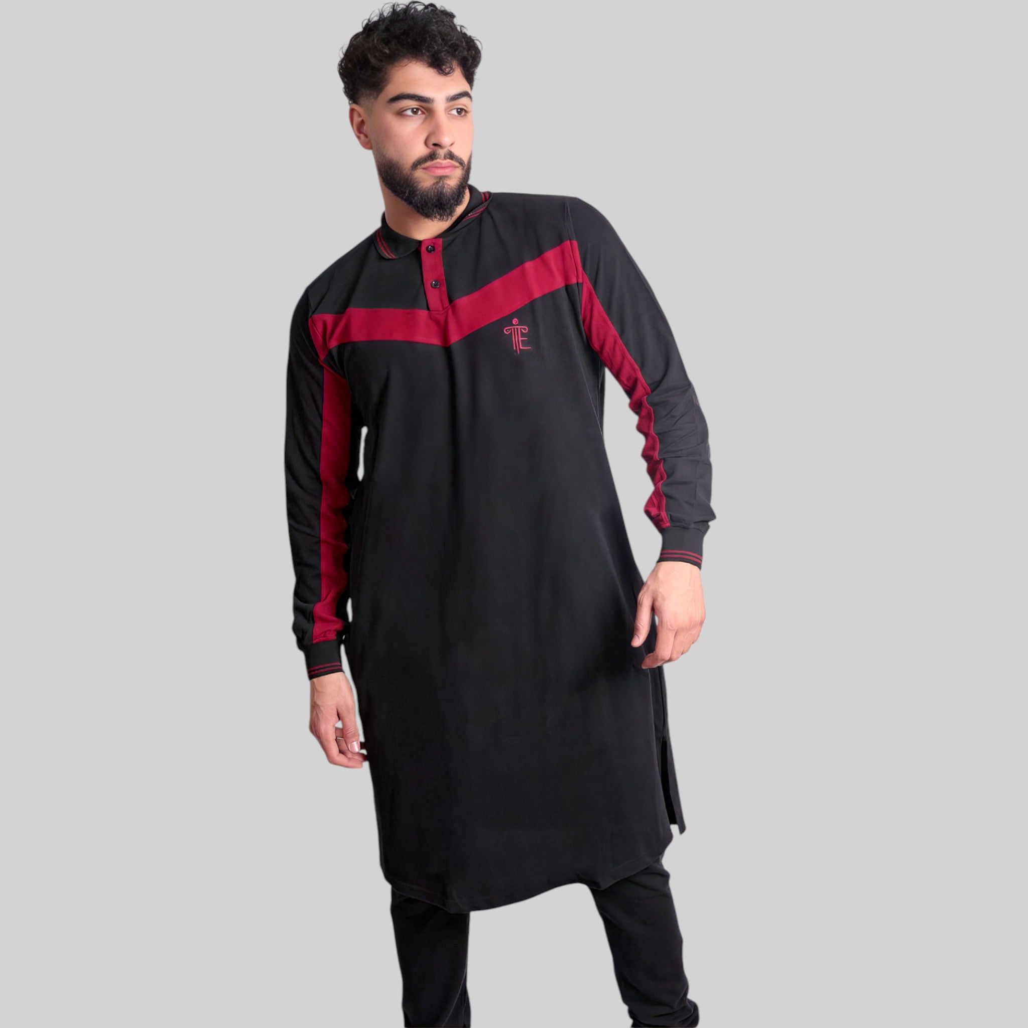 Polo Abaya Set – Casual Co-ords (Black & Red)