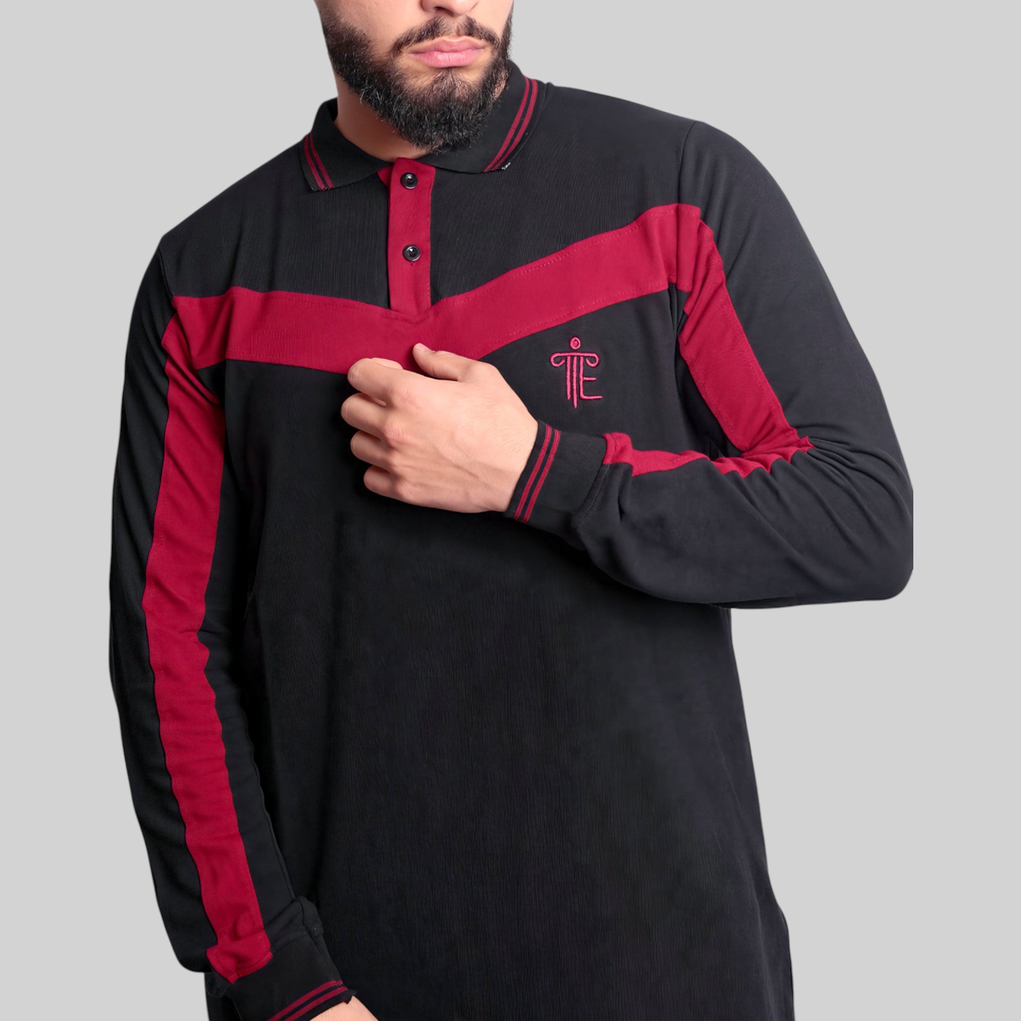 Polo Abaya Set – Casual Co-ords (Black & Red)