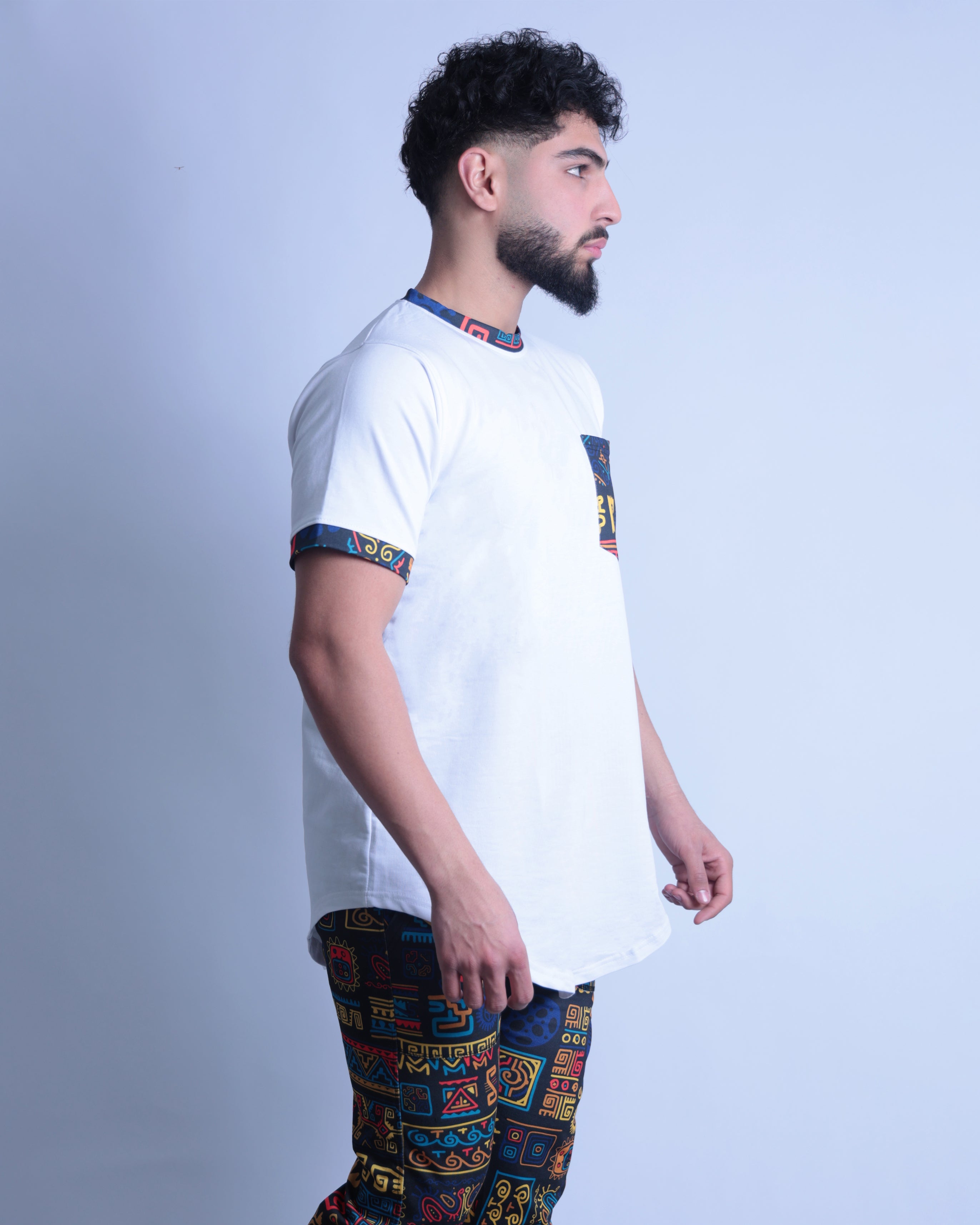 Colorful Trendy Clothing Set with Shirt & Pants Co-ords for Men (White & Multi-Colors)