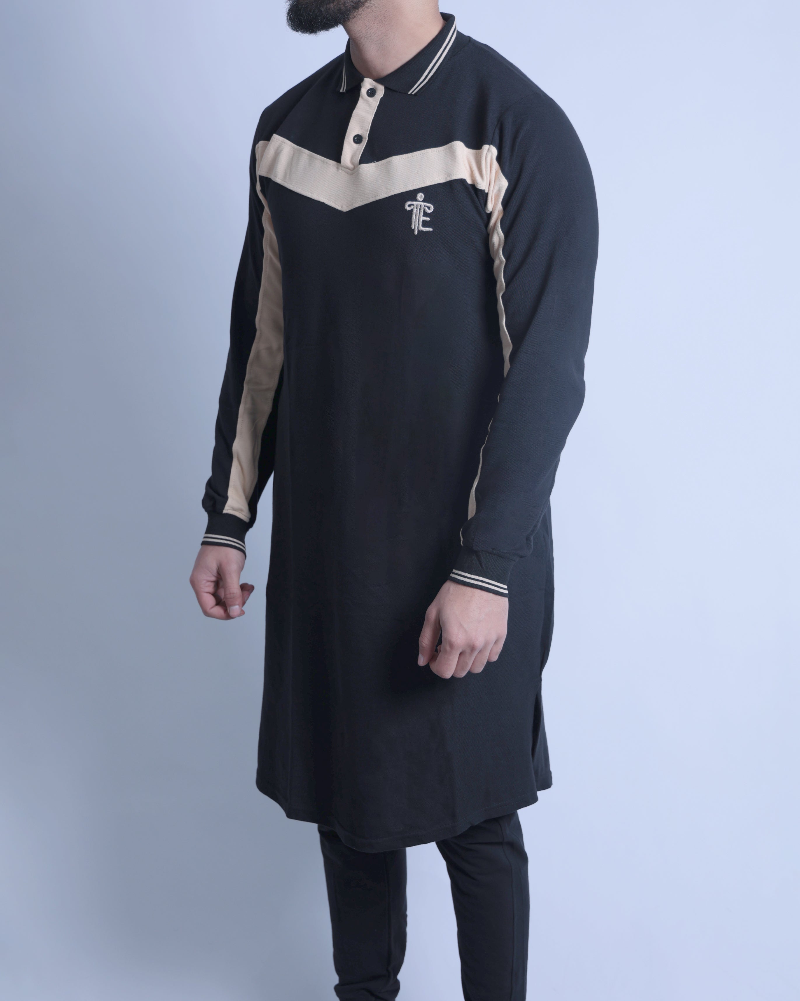 Polo Casual Abaya & Pants Co-ords for Men (Black & Beige)