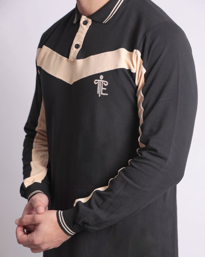 Polo Casual Abaya & Pants Co-ords for Men (Black & Beige)