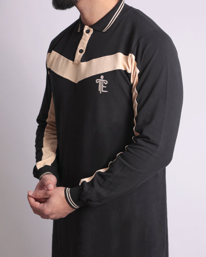 Polo Casual Abaya & Pants Co-ords for Men (Black & Beige)