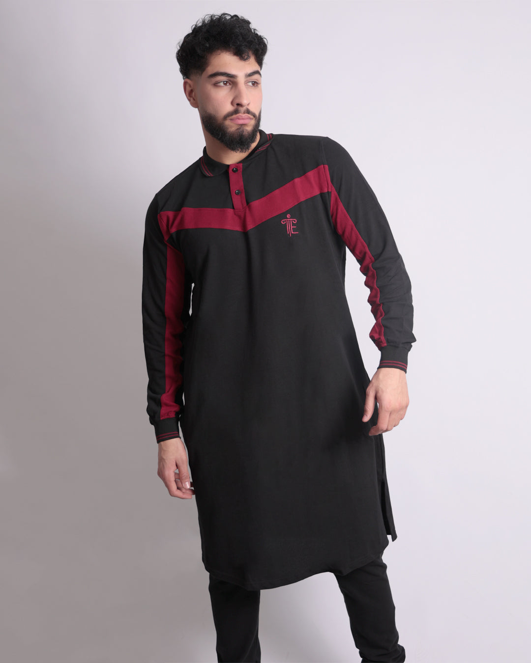 Polo Casual Abaya & Pants Co-ords for Men (Black & Red)