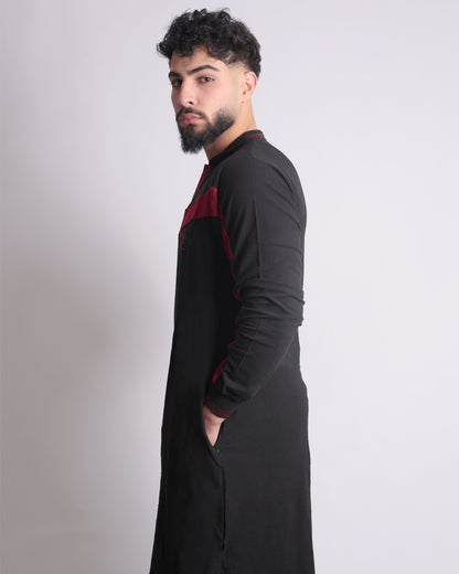 Polo Casual Abaya & Pants Co-ords for Men (Black & Red)