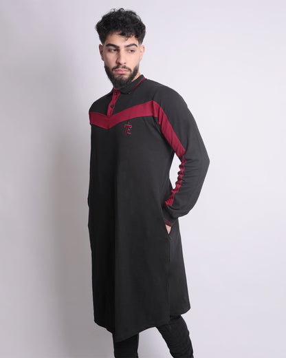 Polo Casual Abaya & Pants Co-ords for Men (Black & Red)