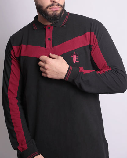 Polo Casual Abaya & Pants Co-ords for Men (Black & Red)