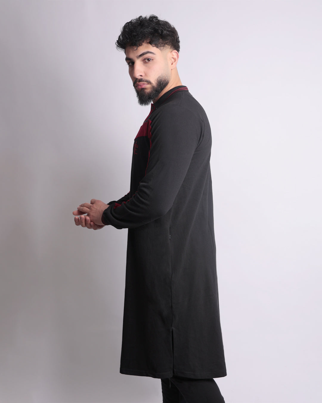 Polo Casual Abaya & Pants Co-ords for Men (Black & Red)