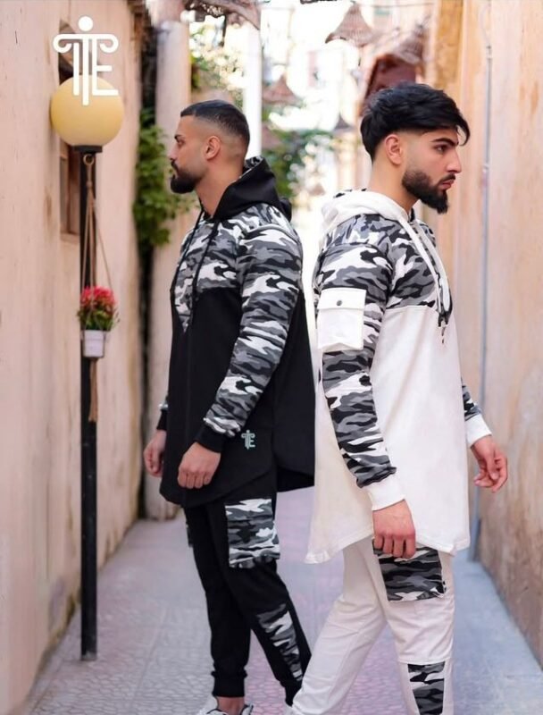 Camouflage hoodie sets in black and white by Isla Elegance