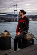 Classic contrast polo in black and red by Isla Elegance, Bosphorus Bridge